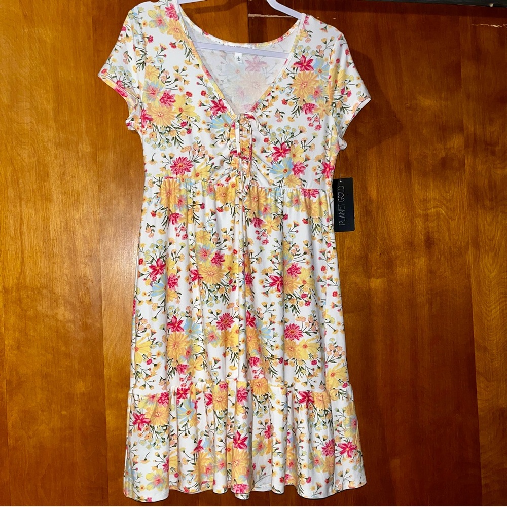 Planet Gold Floral V-Neck Dress